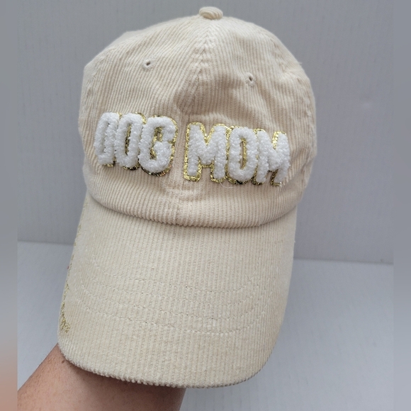 Simply Southern Cream Corduroy Dog Mom Sequin Ball Cap Hat - Picture 1 of 7